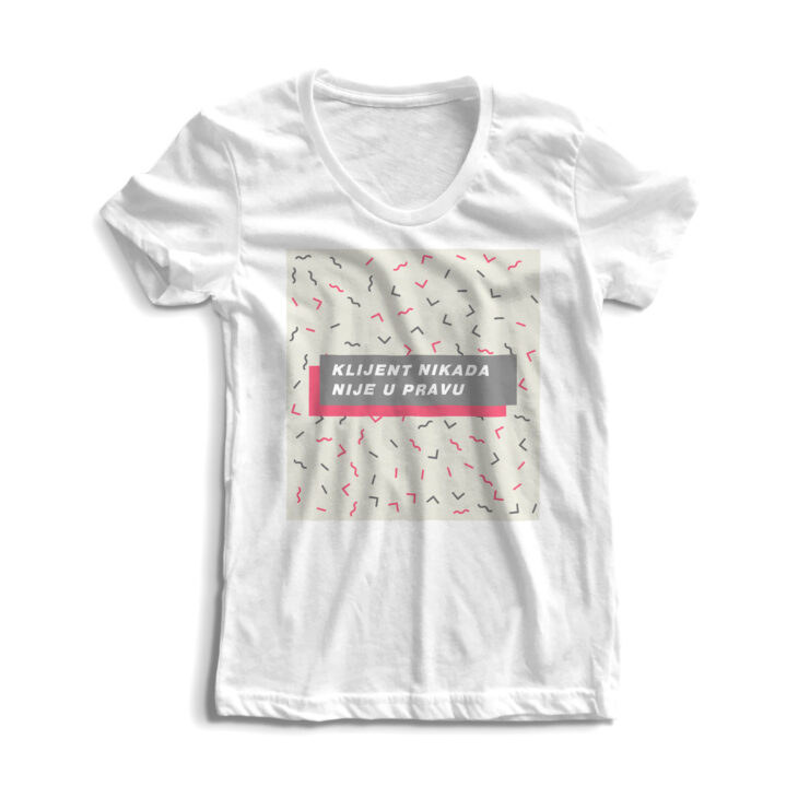 Ženska majica Klijent je bela majica sa štampom, originalnog dizajna